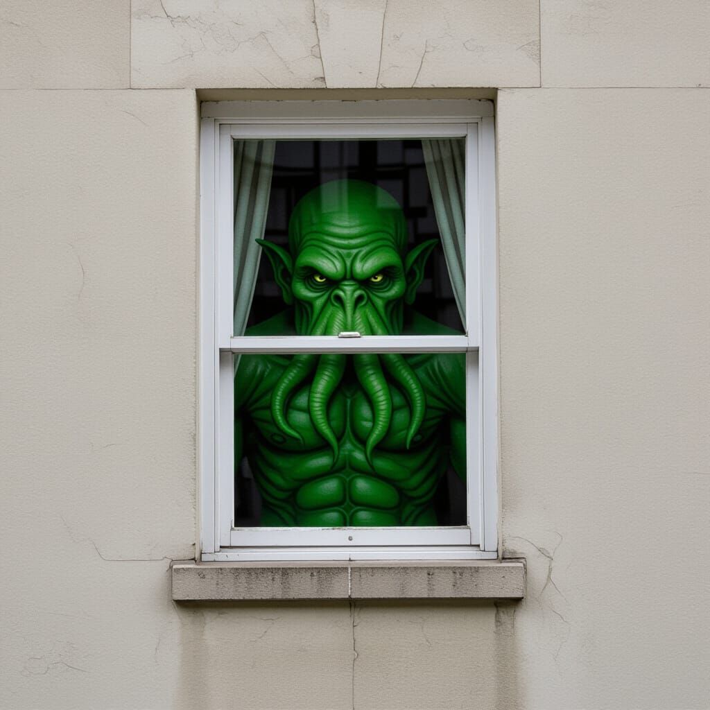 Cthulhu Peeks Through Apartment Window