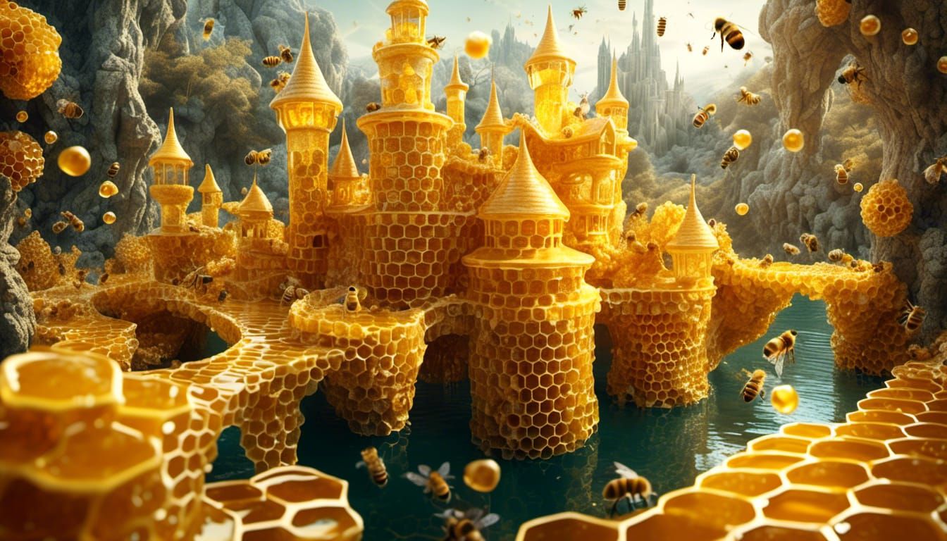 Honeycomb Fairy-Tale Palace in Hyperrealistic Style