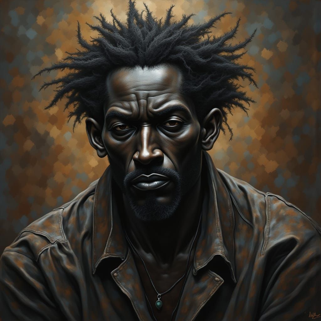 Noble Black Man Portrait in Surreal Expressionistic Style