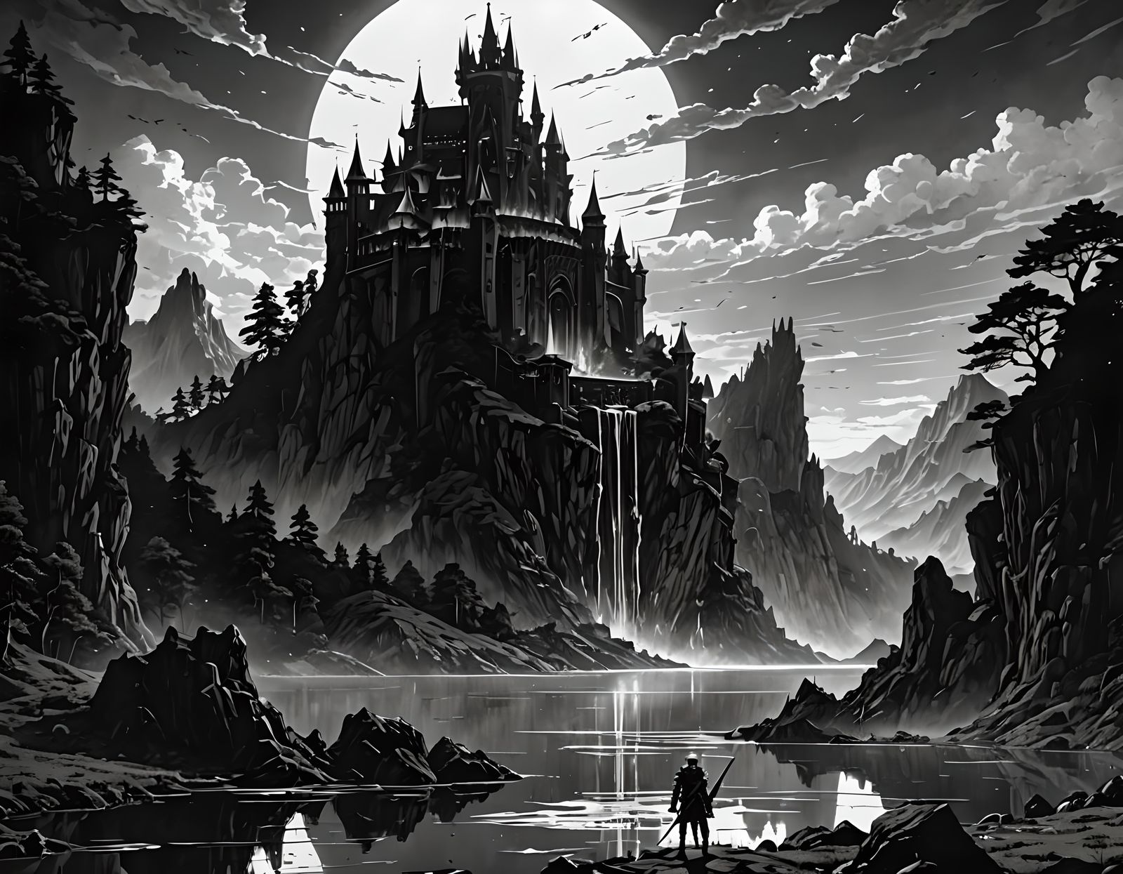 King Arthur Anime Sketch in Dark Fantasy Style