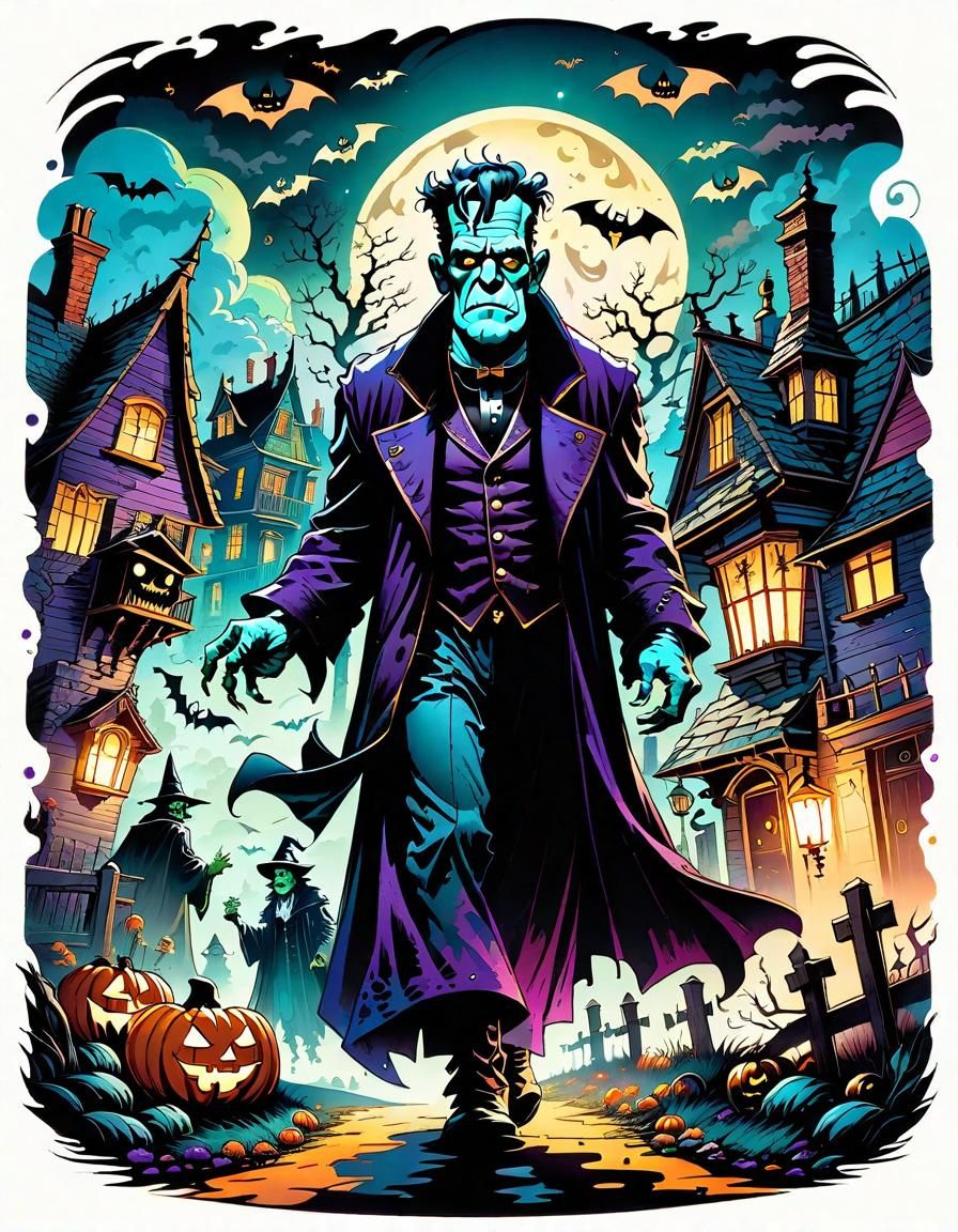 Frankenstein Monster as Wizard in Halloween Night