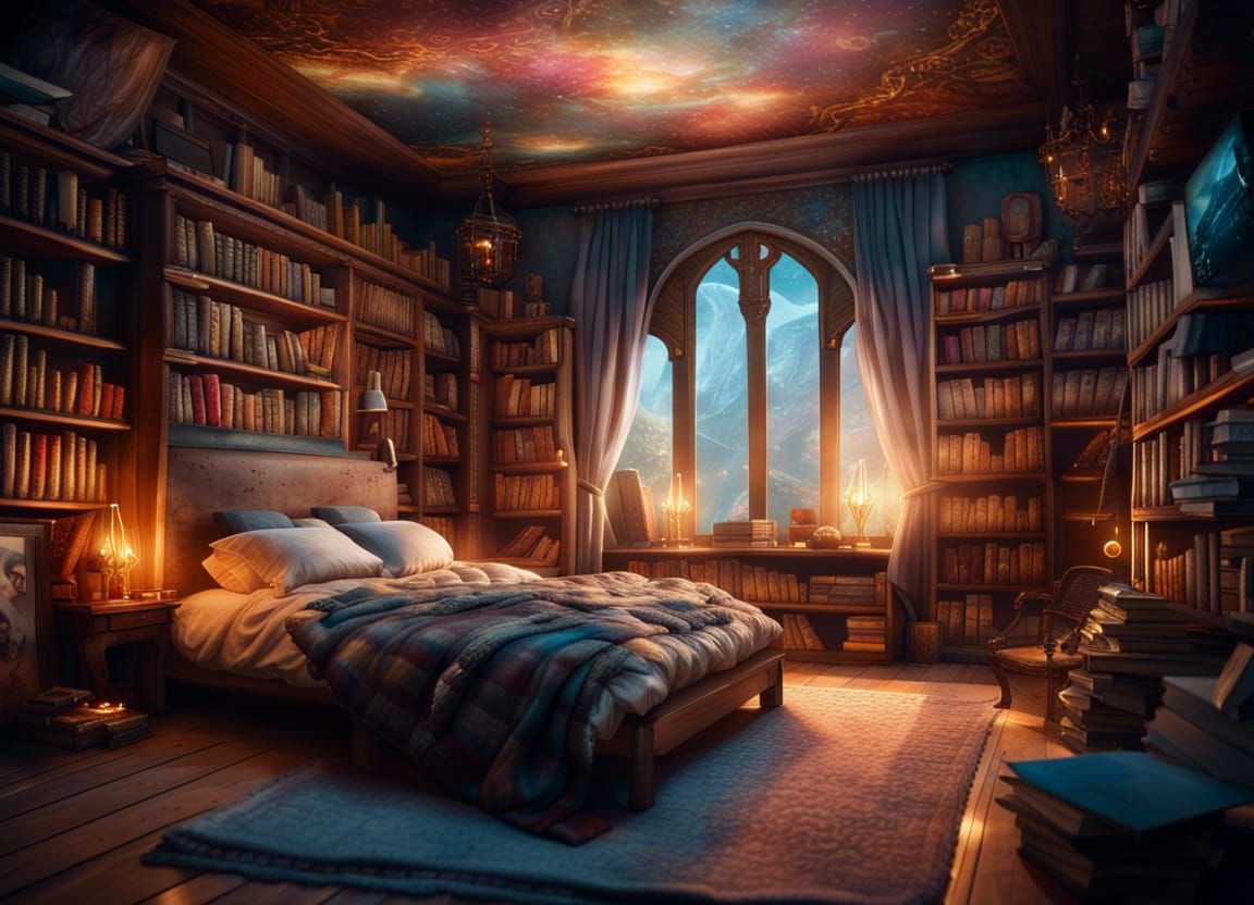 Fantasy Bedroom: Hyperrealistic Magical World Concept Art