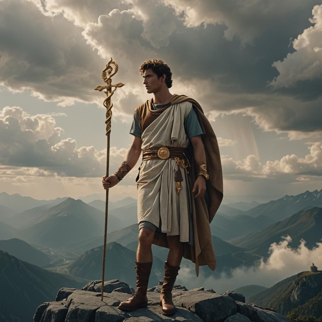 Hermes the Herald on Cloudy Mountain Peak