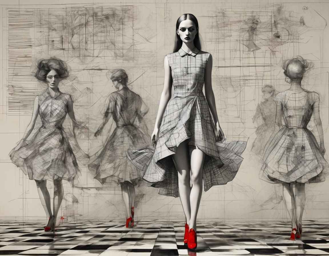 Dark Mystical Bauhaus Dancer in Fashion Drawing