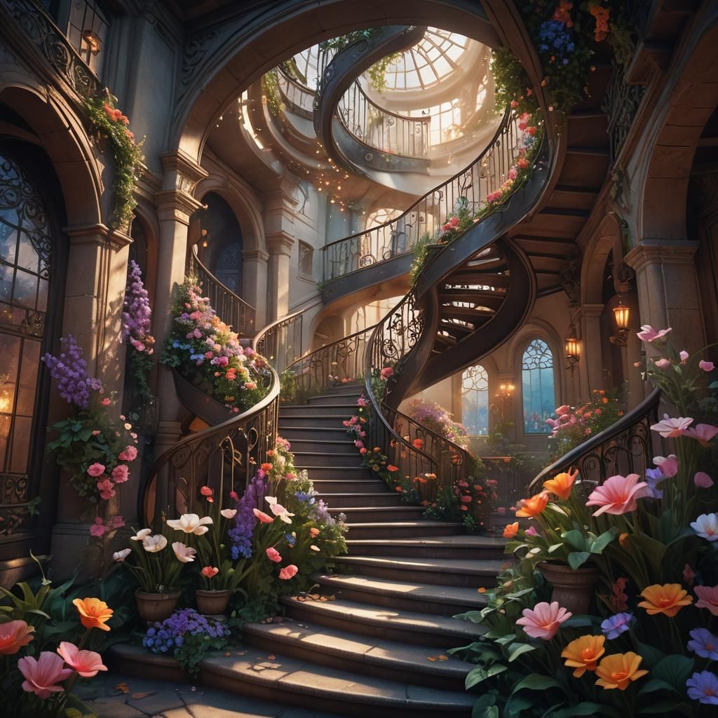 Mystical Teardrop: Fantasy Staircase in Matte Painting