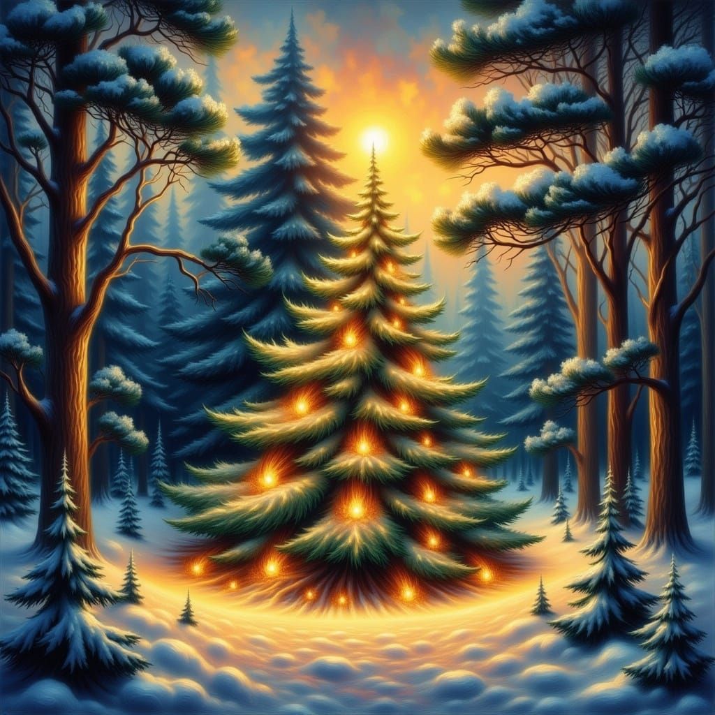 Whimsical Christmas Tree in Vibrant Watercolor Style