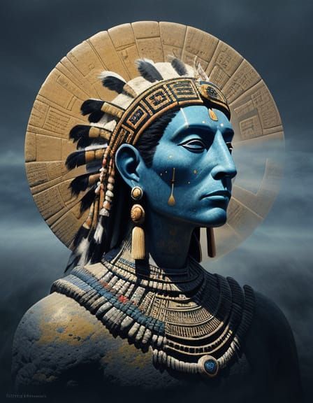 Cosmic Calendar Statue with Sun Discs and Headdress