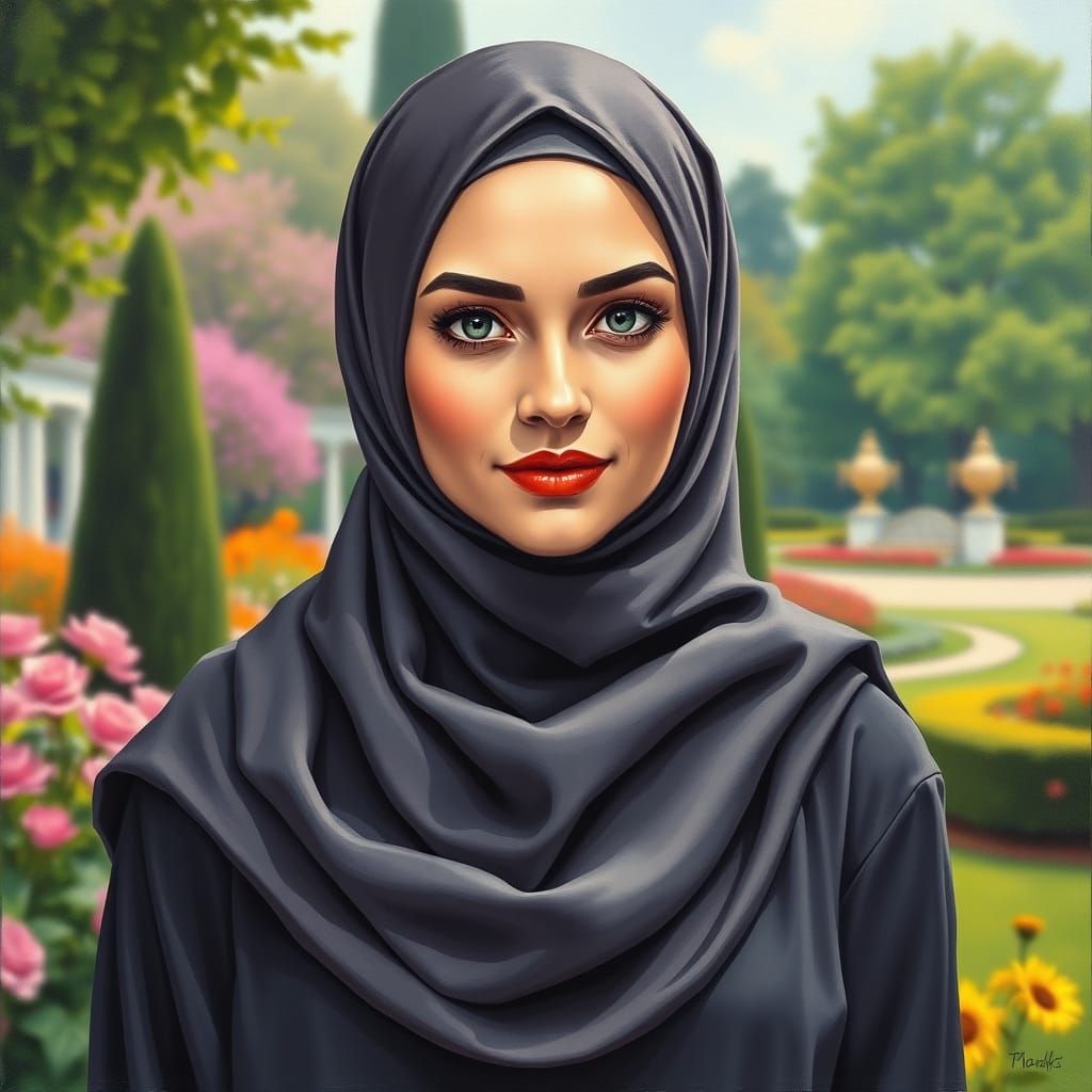 Beautiful Woman in Hijab: Modern Oil Painting