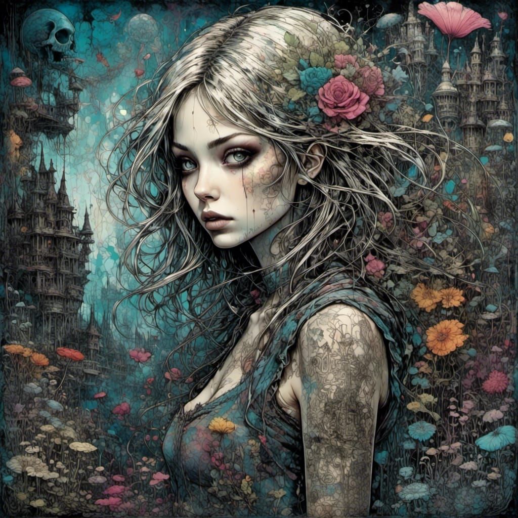 Alice in Wonderland in Ethereal Gothic Garden