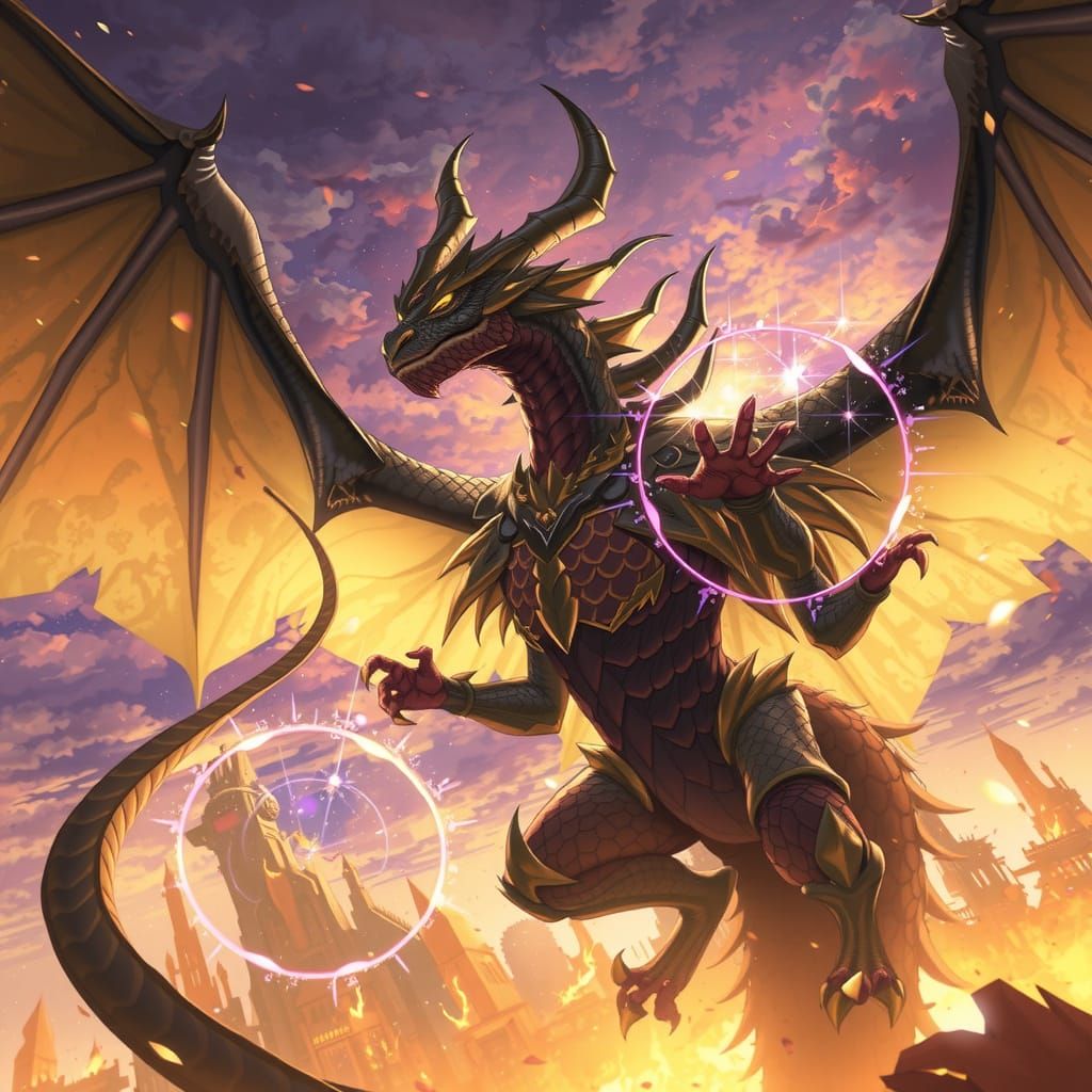 Epic Anime-Style Deity with Dragon in a Fantastical Realm