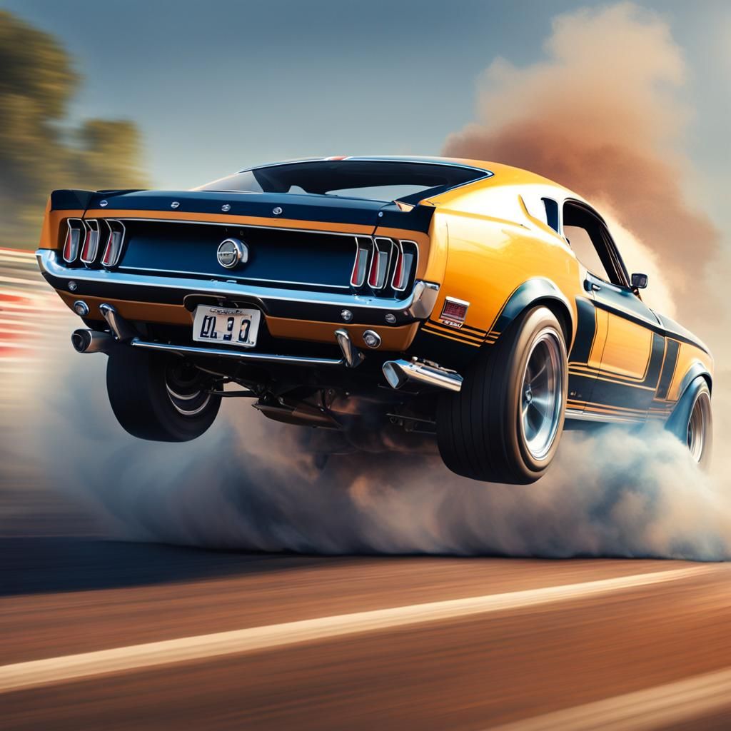 1969 Ford Mustang Burnout in Splash Art Style