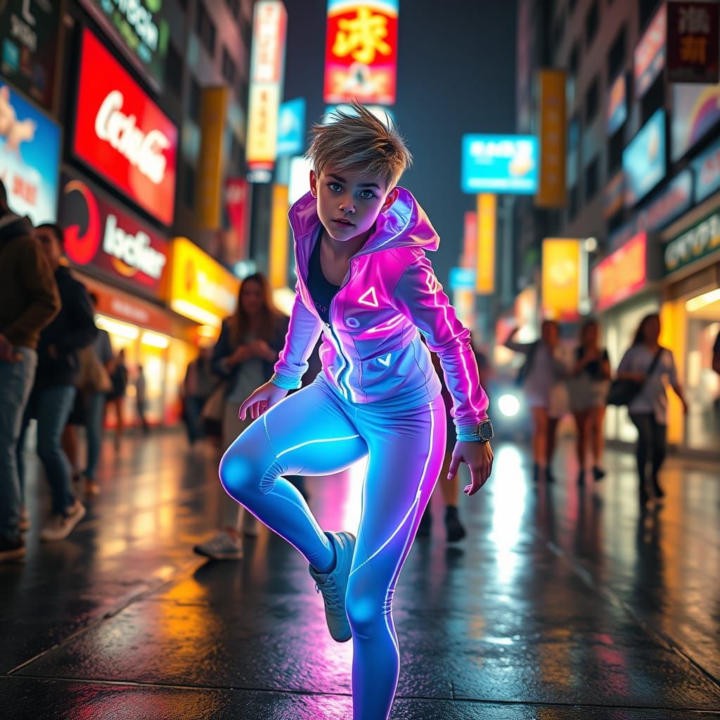 Electric Goddess in Neon Night