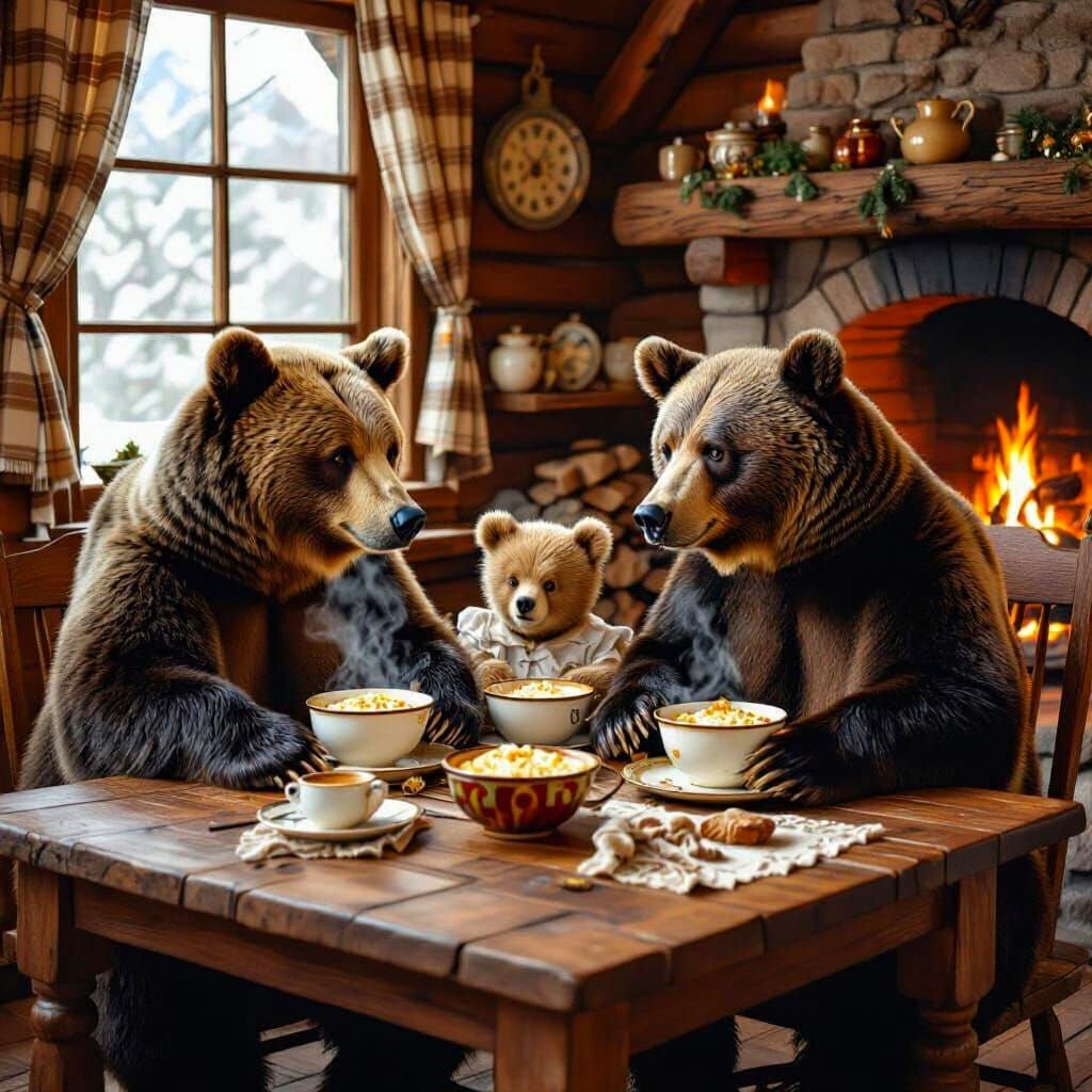 Three Bears in a Black Forest Cabin
