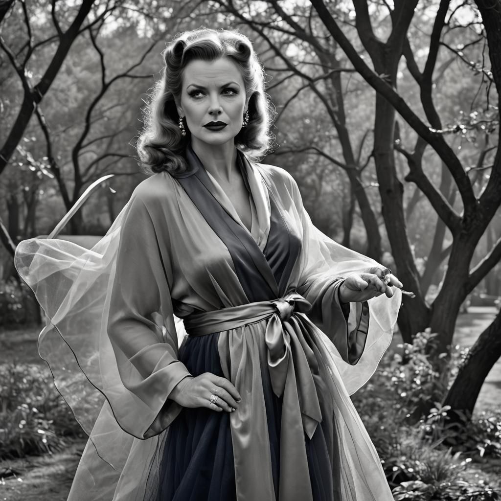 Noir Portrait: Voluptuous Woman in Tulle Robe