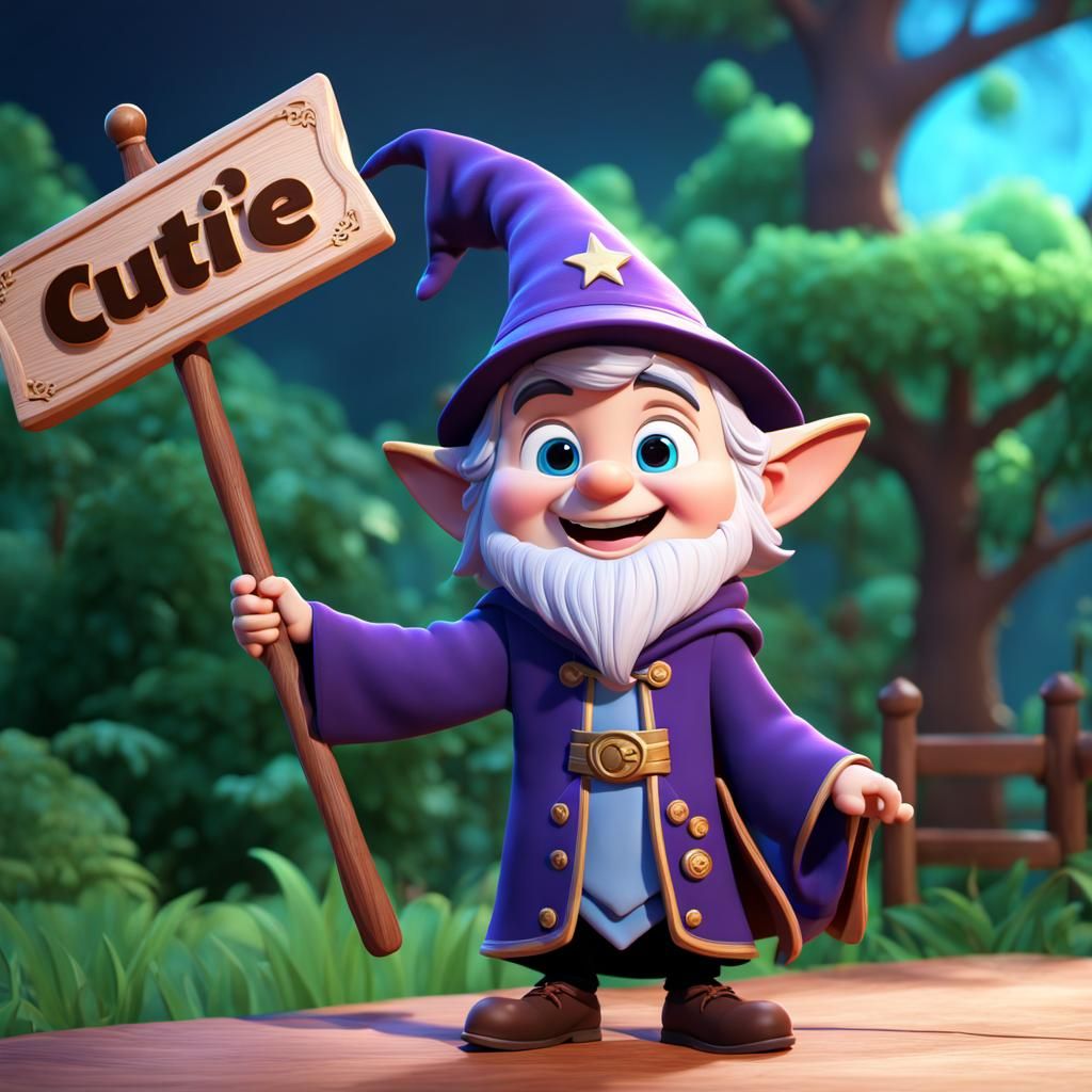 Cute Wizard Holding Sign in 3D Animated Style