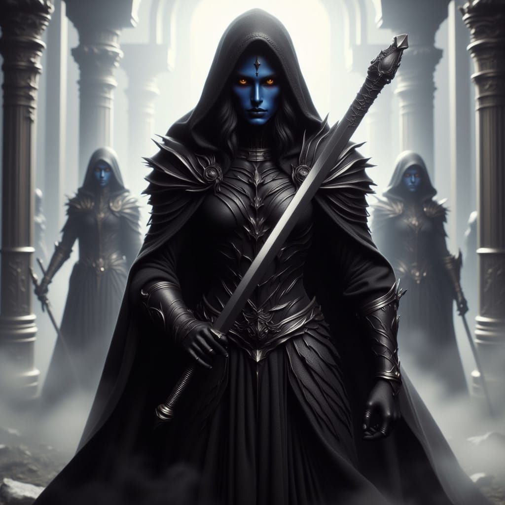 Dark Elf Warrior in a Shadowy, Mystical Realm