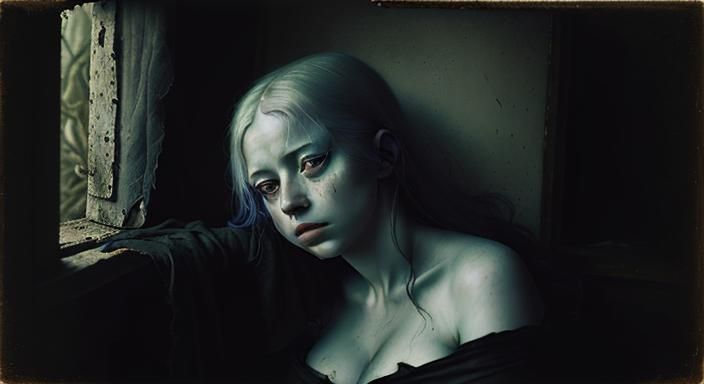 Grimdark Oil Portrait of Albino Goddess