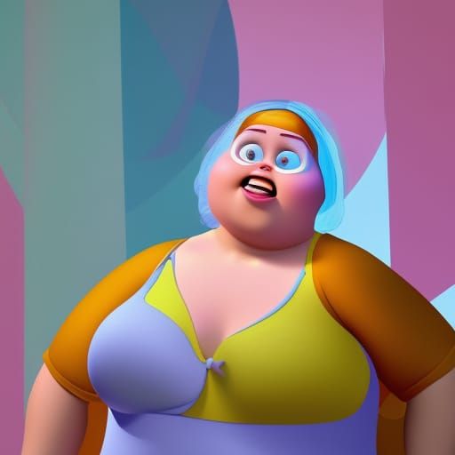 Obese Woman in Pixar-Style 3D Digital Art