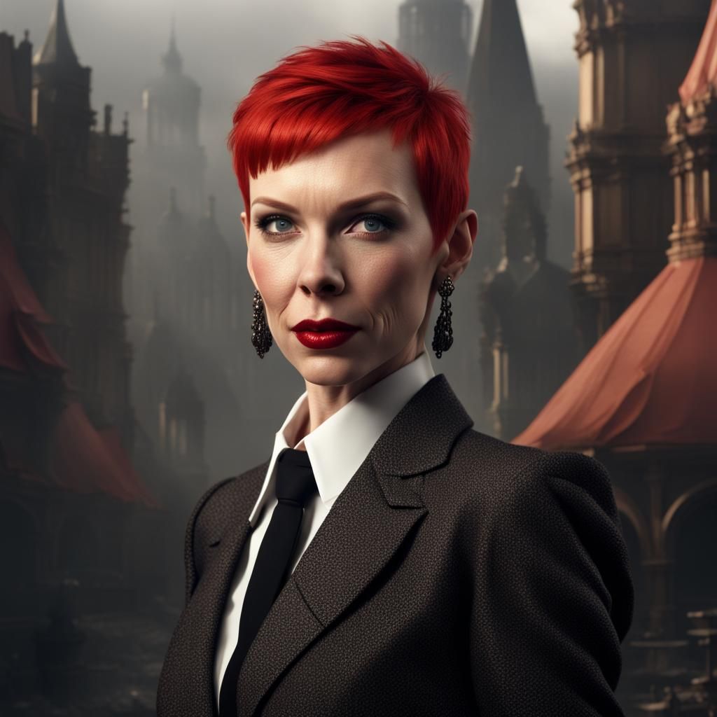 Young Annie Lennox in Suit: Detailed Digital Portrait