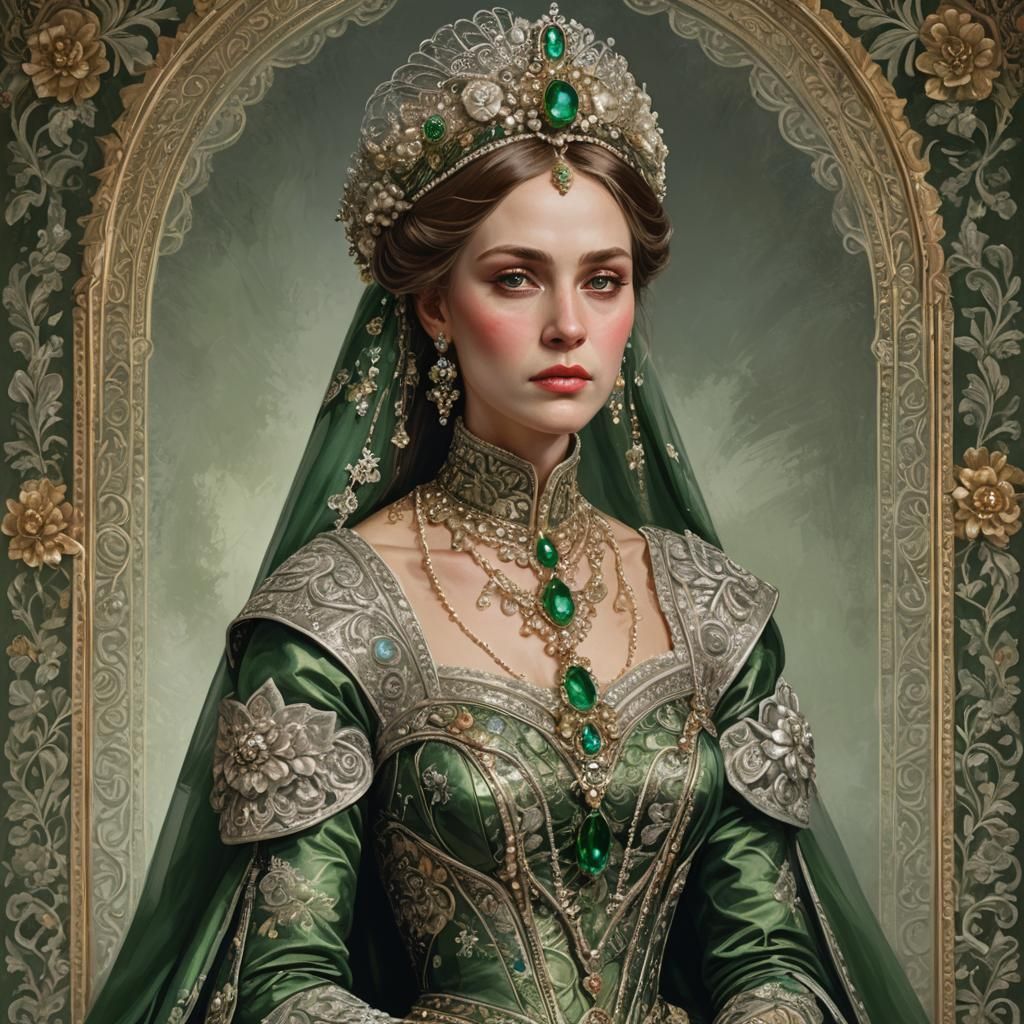 Noblewoman in Green and Silver Gown, Marvel Style