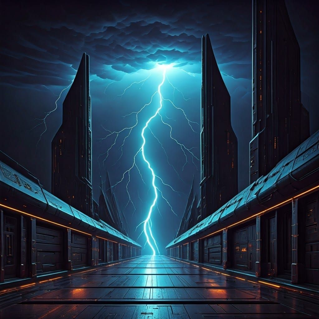 Mesmerizing Futuristic Cityscape with Dramatic Lightning Sto...