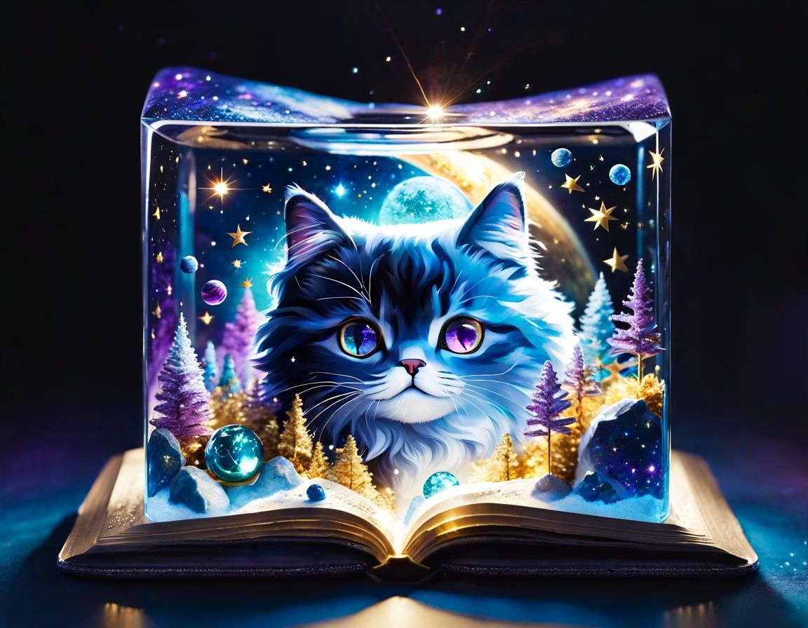 Cosmic Cat in Spacesuit Exploring Galaxy, Fantasy Art