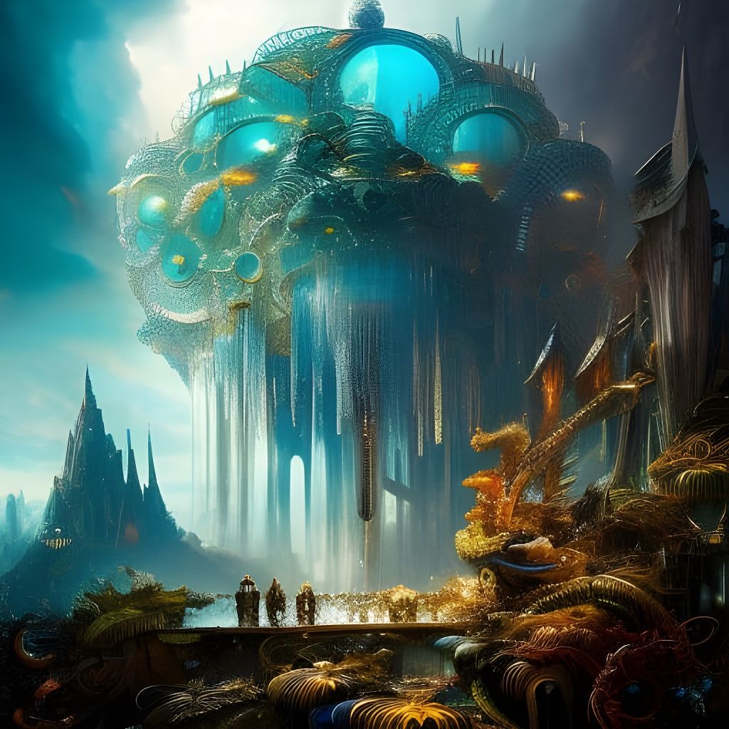 Underwater Crystal Snake Nest: Sci-Fi Fantasy Art