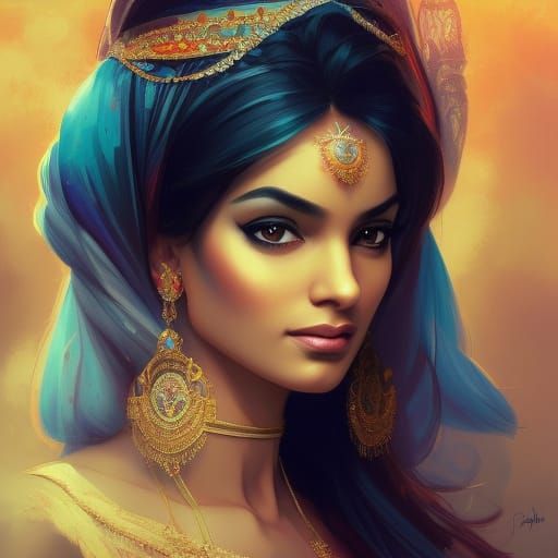Princess Jasmine Portrait in Art Nouveau Style