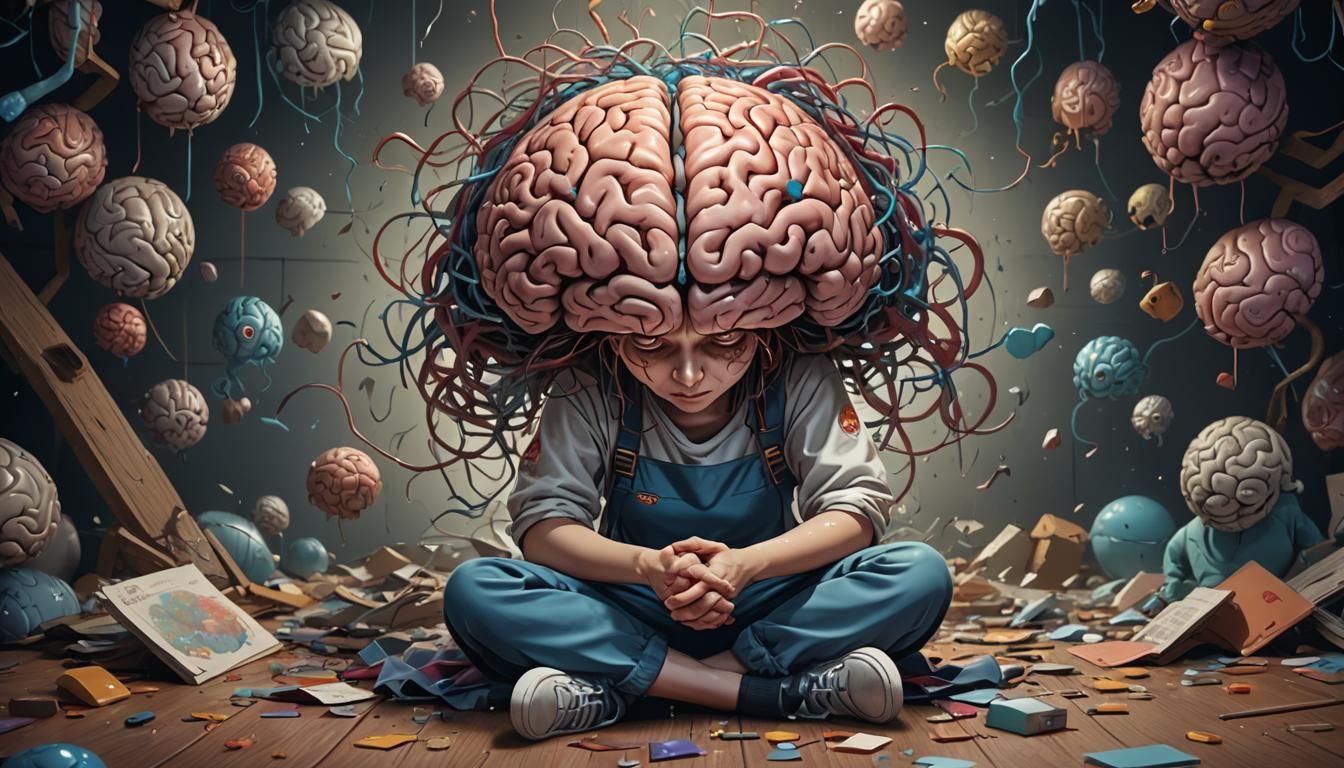 Brain-Shaped Artwork of Woman Sneaking Up