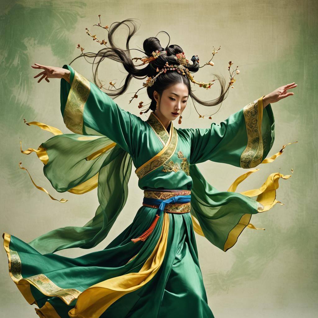 Tang Dynasty Dancer in Flowing Silk Costume