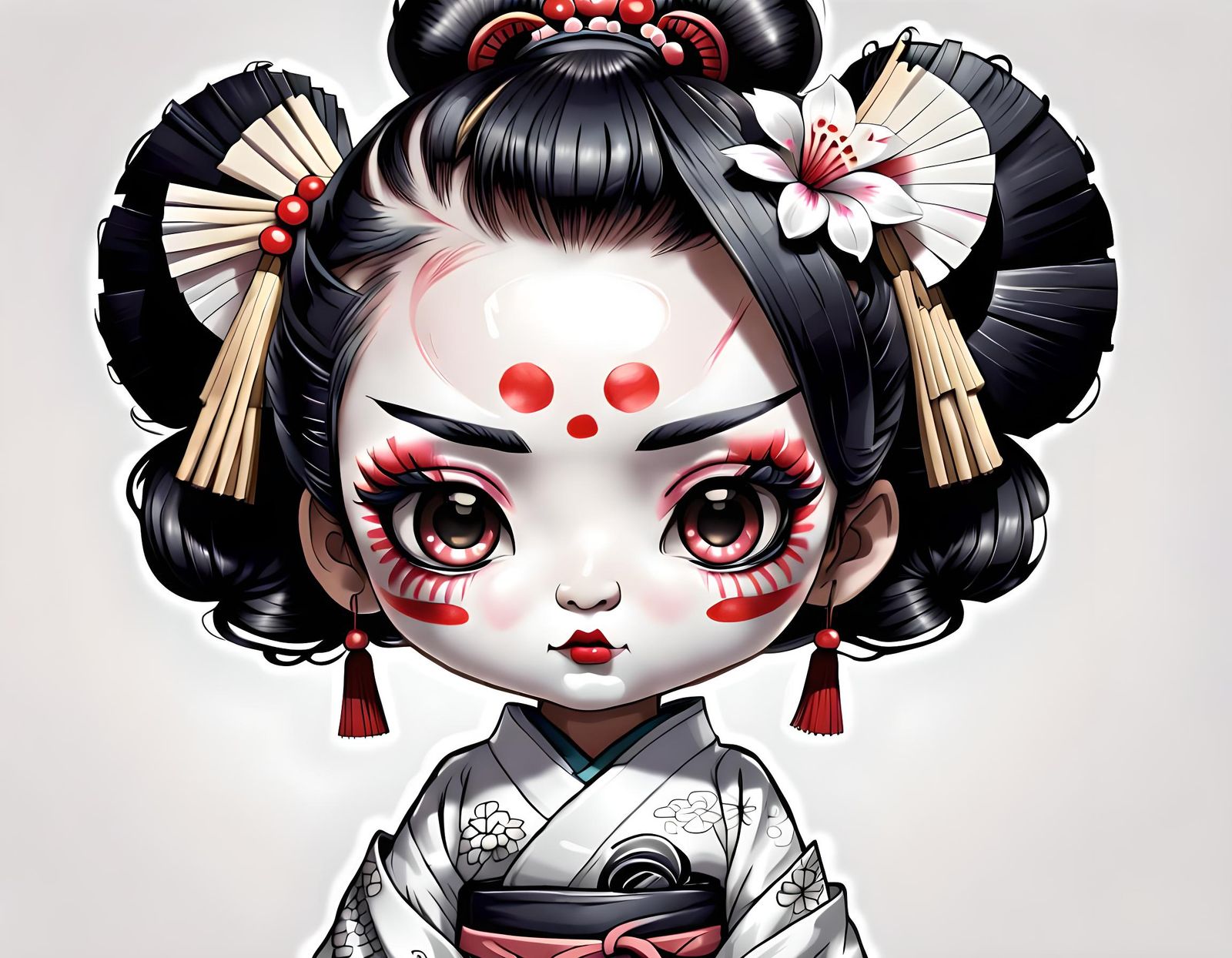Chibi Geisha in Doodle Style with White Face Paint
