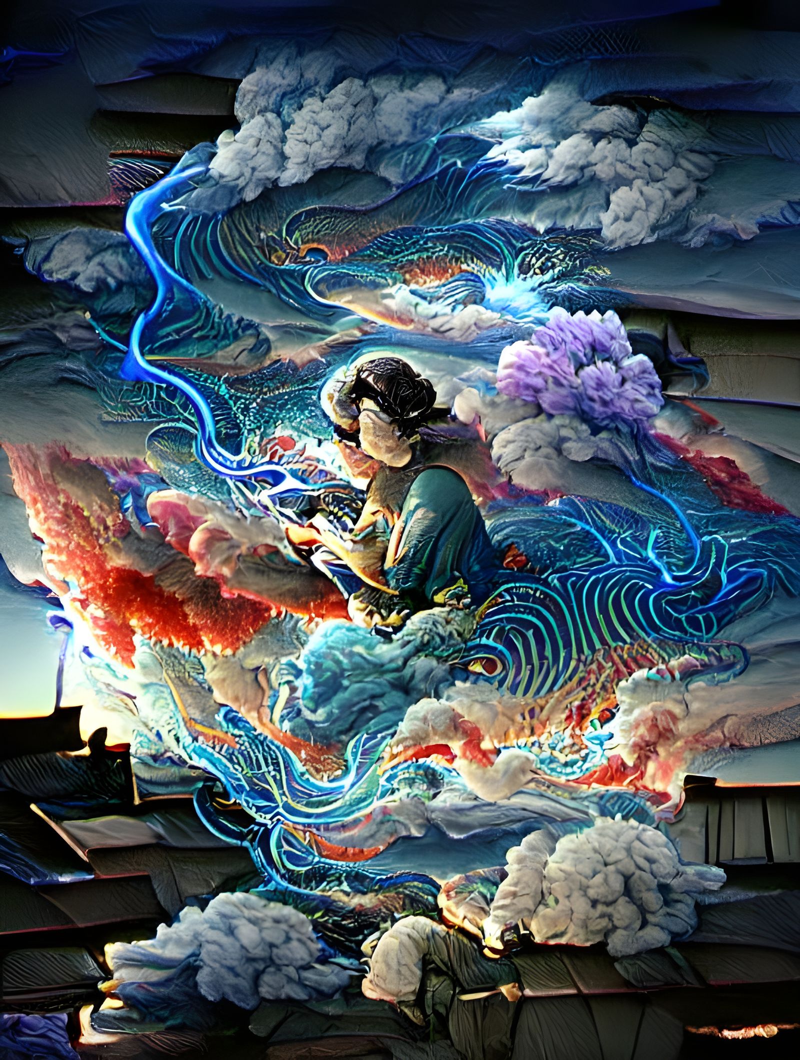 Solarpunk Messages Penetrate Clouds in Colorful Illustration