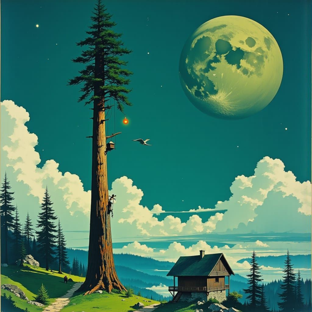 Giant Pine Megatree Reaches Starfield Above Cloud Seas