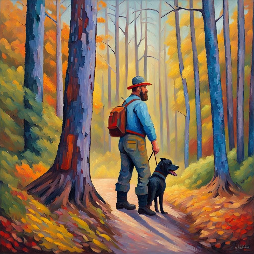 Lumberjack and Dog: Expressionist Oil Painting
