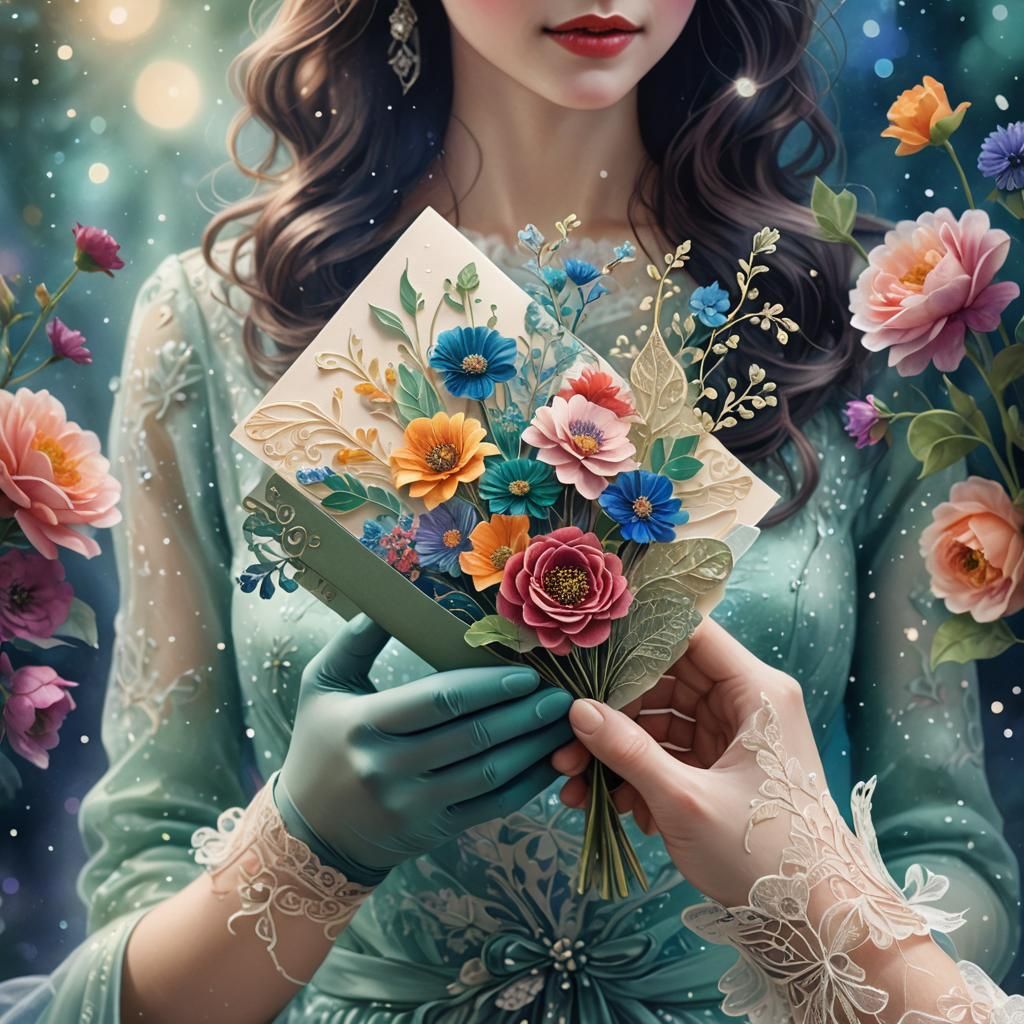 Art Nouveau Hand Holding Floral Envelope