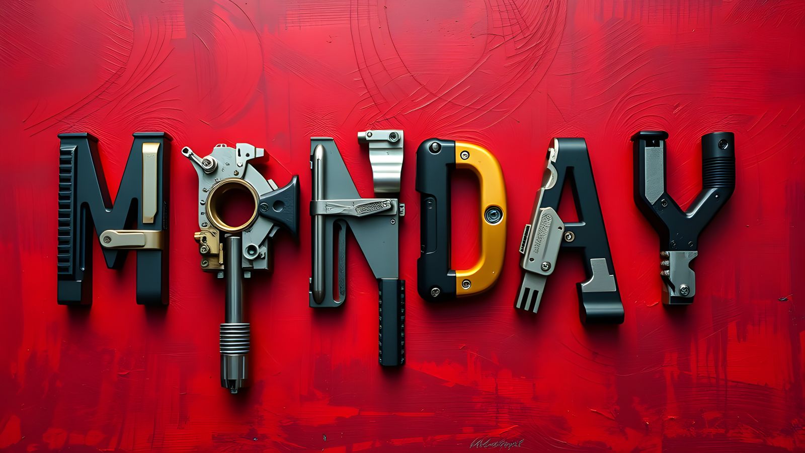 Gun Parts Spell 'MONDAY' on Canvas