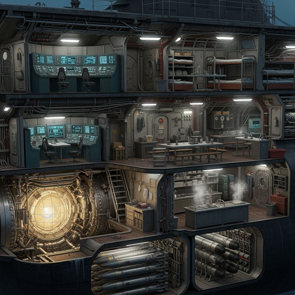 Detailed Submarine Cutaway View in Industrial Style