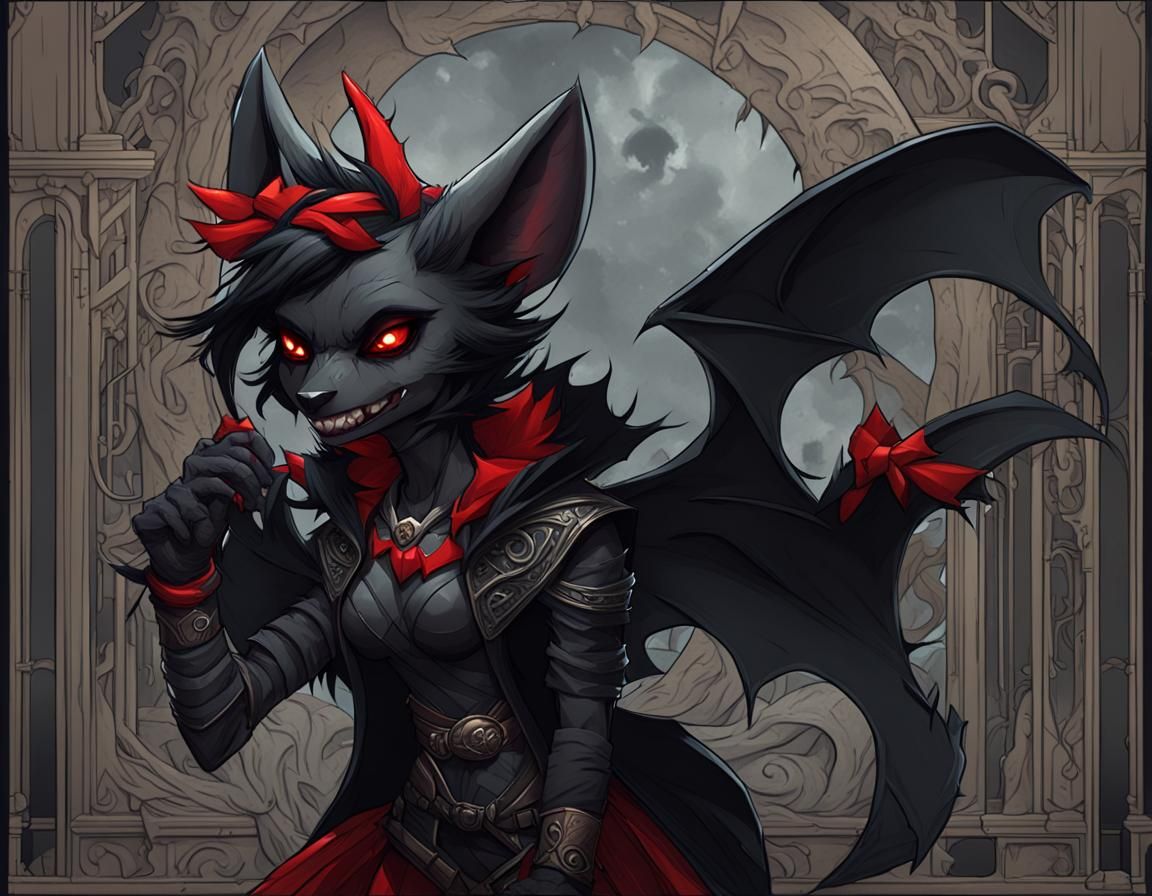 Ethereal Dark Fantasy Bat Fursona in Vibrant Colors