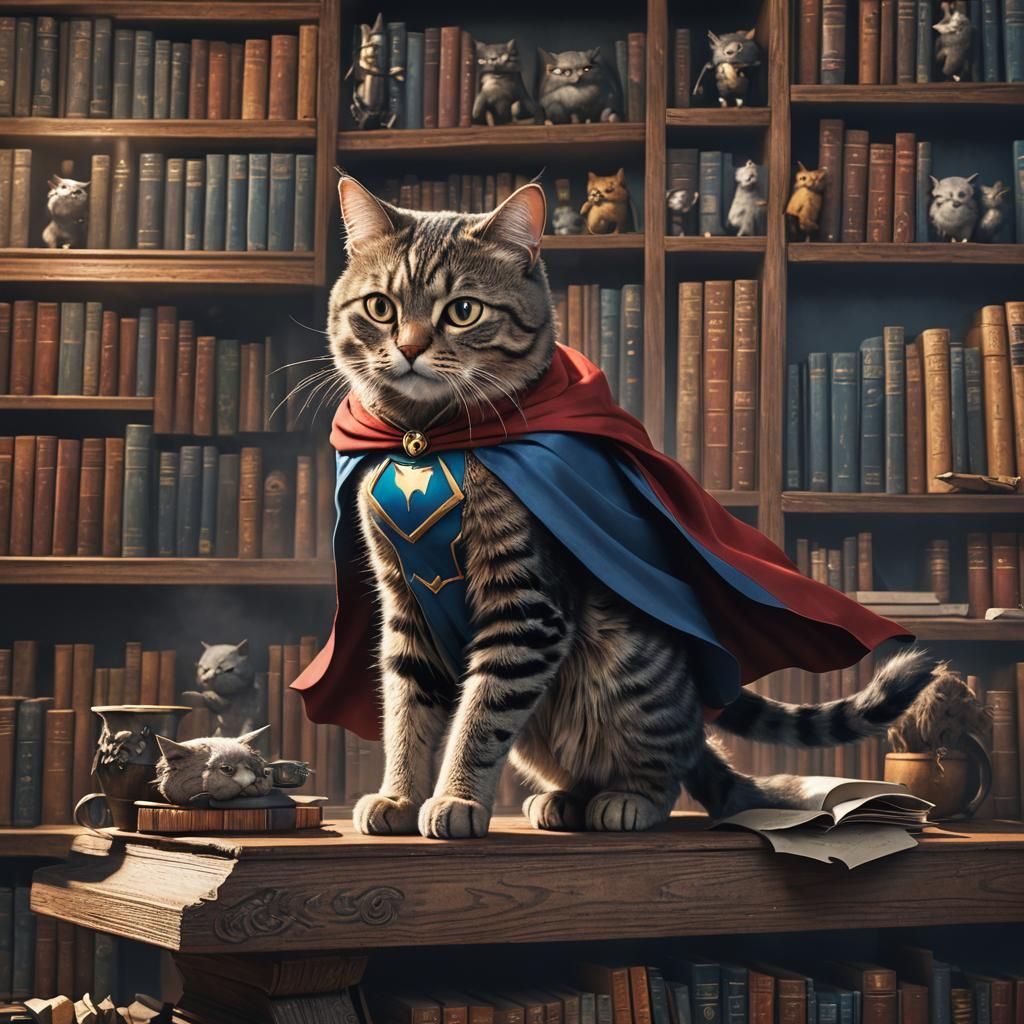 Hero Cat Ready to Pounce, Digital Matte Painting