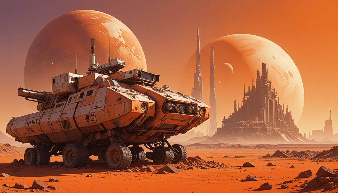 Retrofuturistic Mars Rover Explores Ruined City