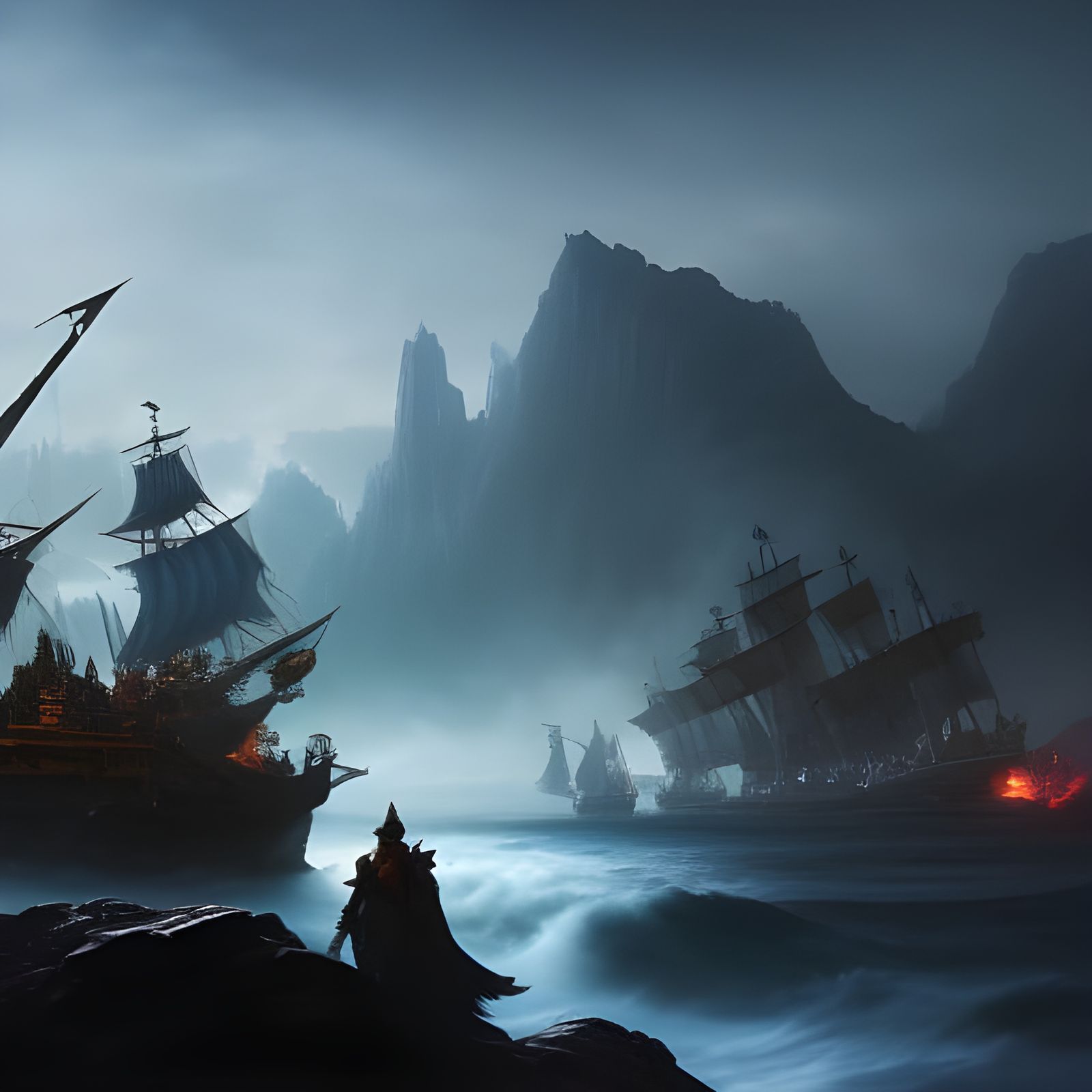 Epic Blue Pirate in Dark Fantasy Style