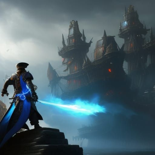 Epic Blue Pirate in Dark Fantasy Art