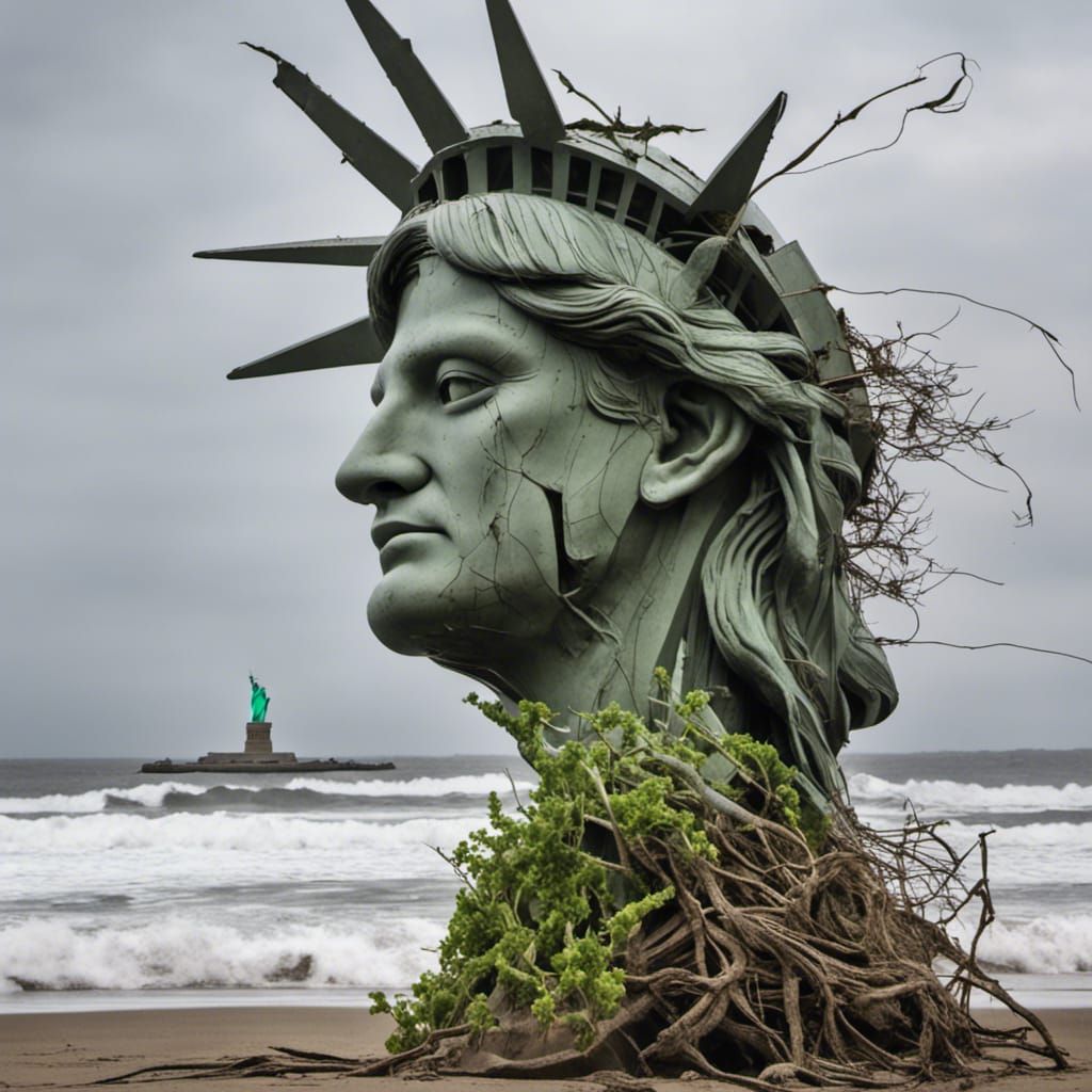 Derelict Statue of Liberty on Shoreline