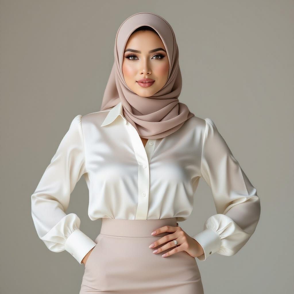 Confident Malay Woman in Elegant Satin Blouse