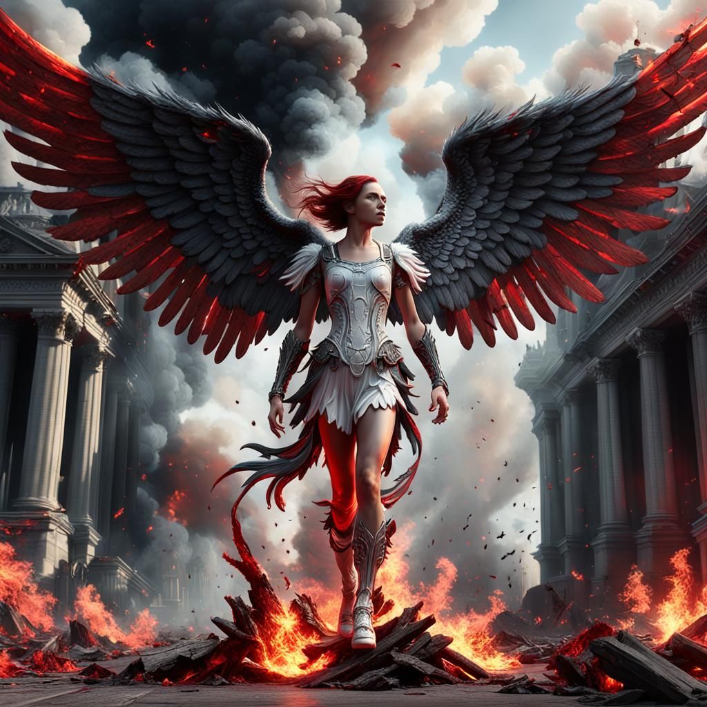 Fallen Angel with Fire and Smoke