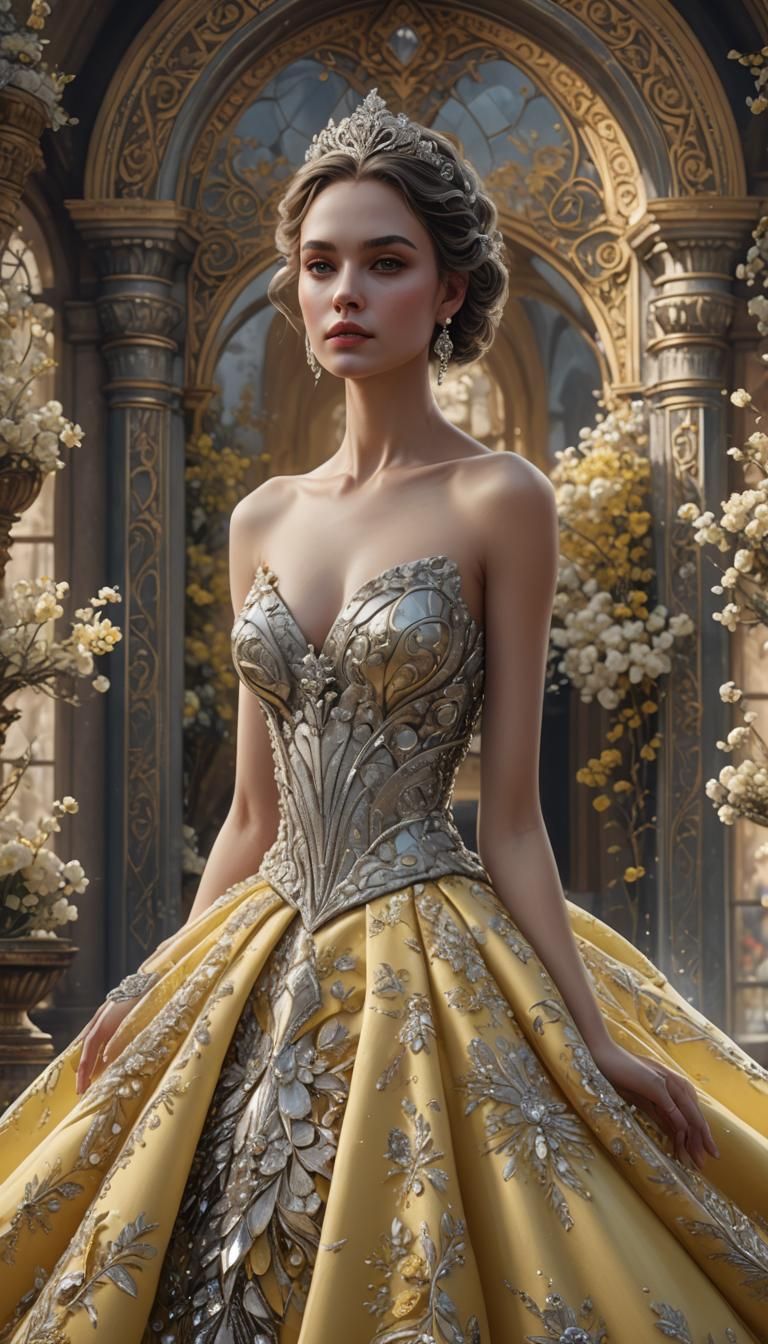 Regal Woman in Elaborate Ballgown, Digital Art