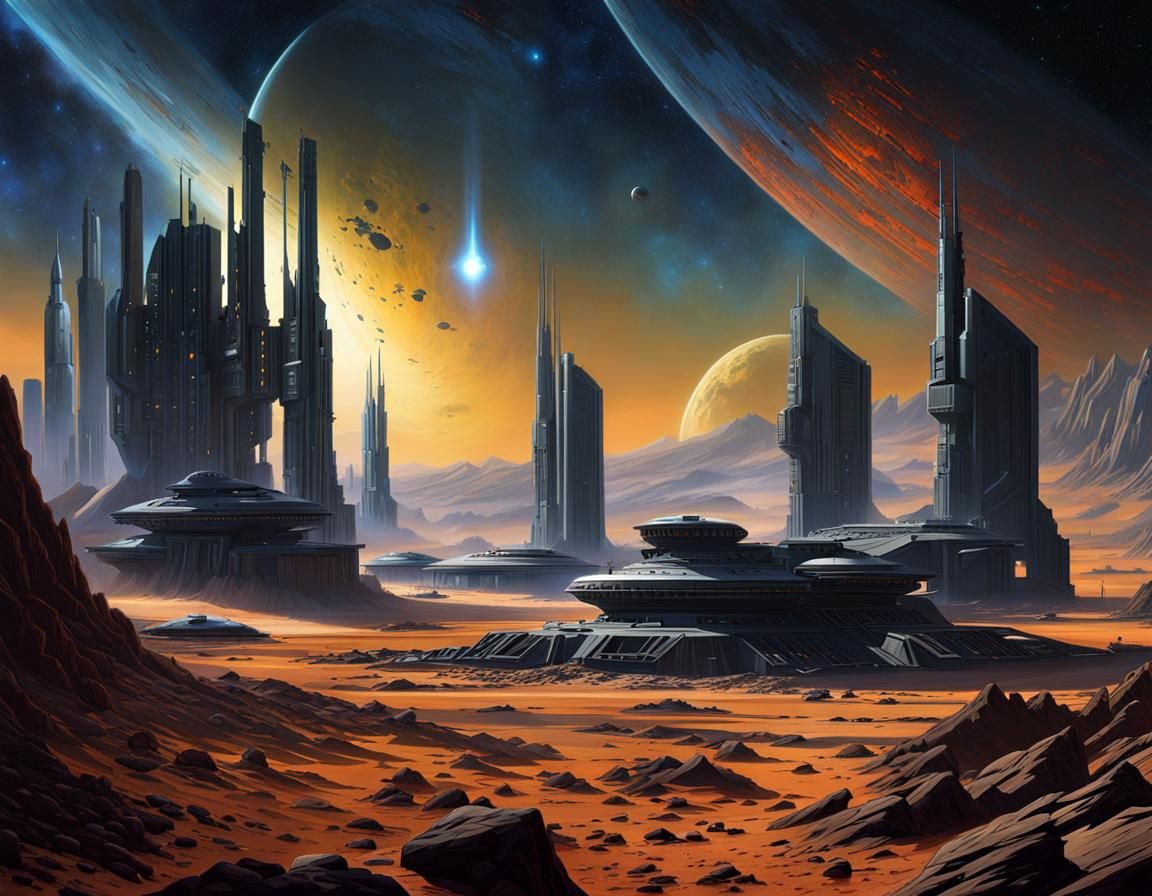 Grimdark Sci-Fi Asteroid Mining Facility in Space