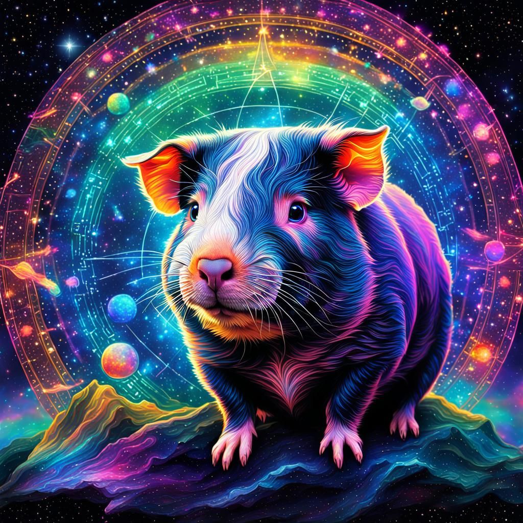 Holographic Guinea Pig in Visionary Art Style