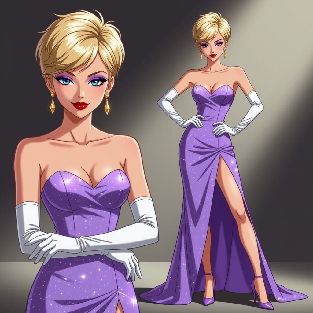 Anime Stepmother in Sparkling Lilac Dress