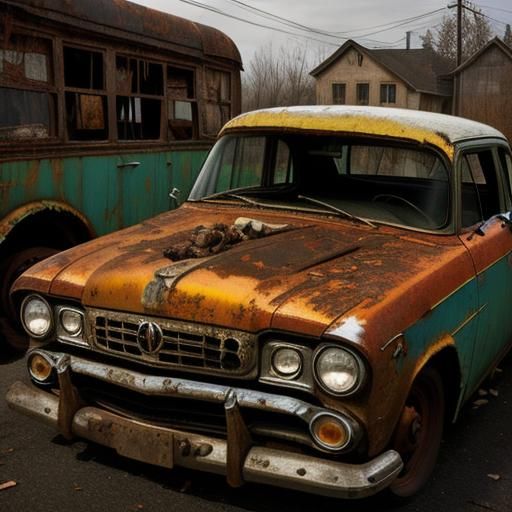 Bird Nesting in Rusted Car